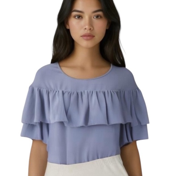 Rungolee Tops - Rungolee Periwinkle Blue Short Sleeve Ruffle Blouse Size Small